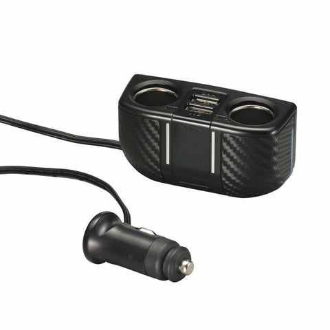 Two Way Socket with Cord/ 2 USB 2.4A Carbon Fiber Style -- SALE!! --