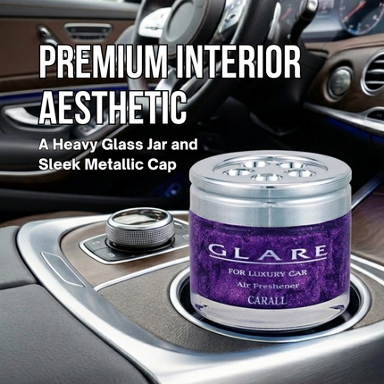 premium interior aesthetic, a heavy glass jar and sleek metallic cap.