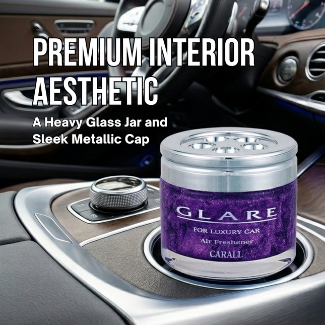 premium interior aesthetic, a heavy glass jar and sleek metallic cap.