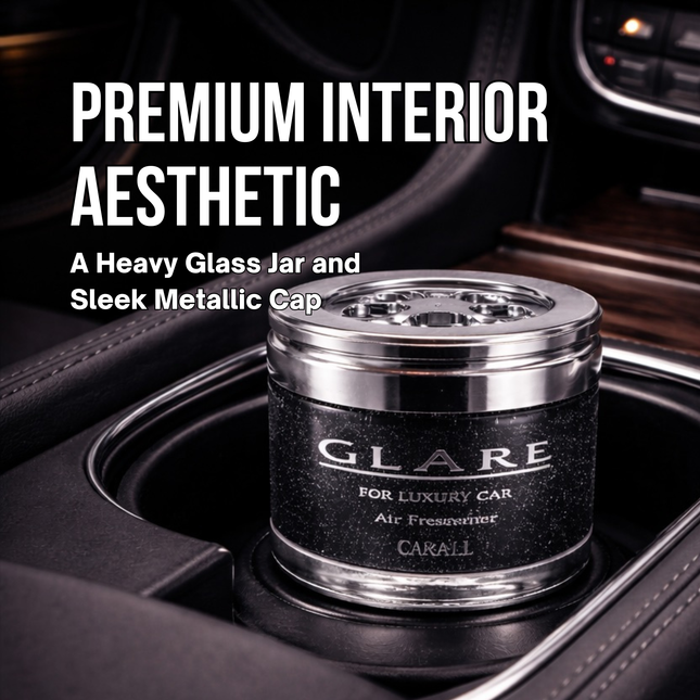 premium interior aesthetic with a heavy glass jar and sleek metallic cap
