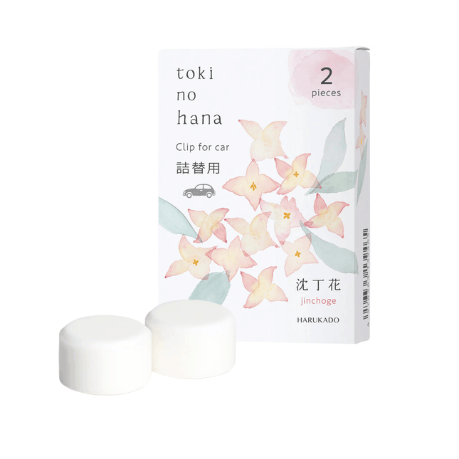 toki no hana clip for car packaging with floral design on a white background