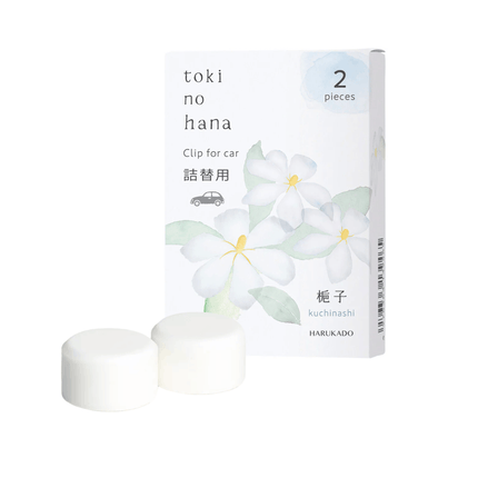 toki no hana car air freshener packaging with white flowers on a light blue background