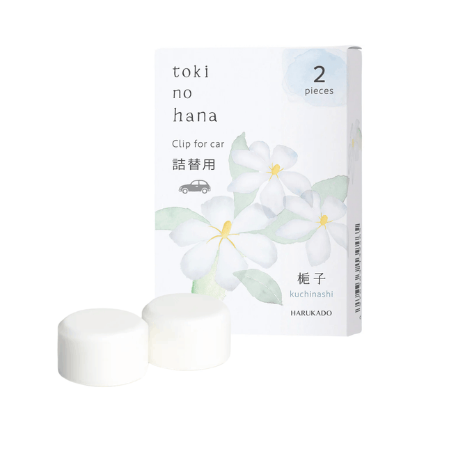toki no hana car air freshener packaging with white flowers on a light blue background