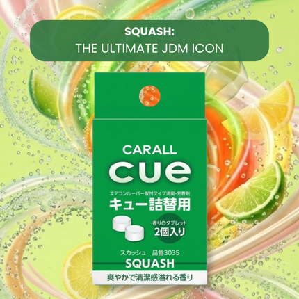Carall Cue packaging with a colorful background of citrus fruits and bubbles